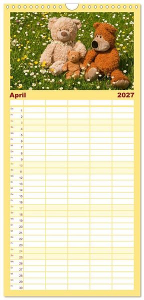 Produktbild: Familienplaner 2027 - Kunterbunte B&auml;renwelt - Teddys mit 5 Spalten (Wandkalender, 21 x 45 cm) CALVENDO