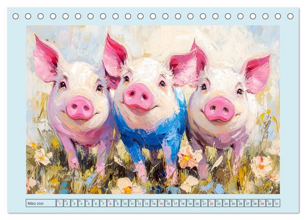 Produktbild: Lustiges Borstenvieh. Zauberhafte Schweinchen im &Ouml;lgem&auml;lde-Stil (Tischkalender 2026 DIN A5 quer), CALVENDO Monatskalender