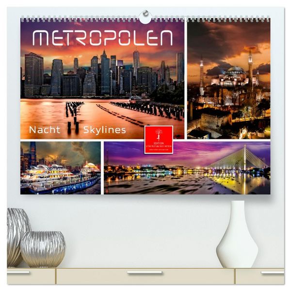 Metropolen - Nacht Skylines (hochwertiger Premium Wandkalender 2026 DIN A2 quer), Kunstdruck in Hochglanz