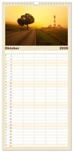 Produktbild: Familienplaner 2026 - Leuchtt&uuml;rme - An den sch&ouml;nsten K&uuml;sten. mit 5 Spalten (Wandkalender, 21 x 45 cm) CALVENDO