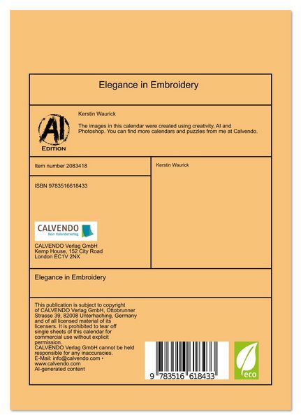 Produktbild: Elegance in Embroidery (Desk Calendar 2026 DIN A5 portrait), CALVENDO 12 Month DeskCalendar
