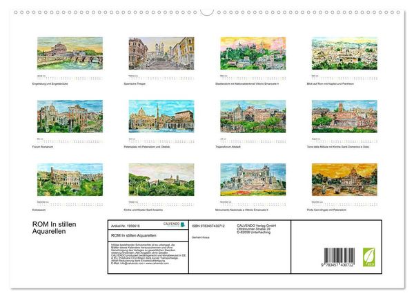 Produktbild: ROM In stillen Aquarellen (hochwertiger Premium Wandkalender 2026 DIN A2 quer), Kunstdruck in Hochglanz