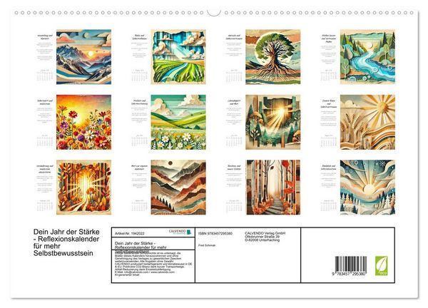 Produktbild: Dein Jahr der St&auml;rke - Reflexionskalender f&uuml;r mehr Selbstbewusstsein (hochwertiger Premium Wandkalender 2026 DIN A2 quer), Kunstdruck in Hochglanz