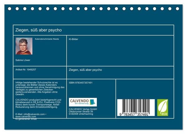 Produktbild: Ziegen, s&uuml;&szlig; aber psycho (Tischkalender 2026 DIN A5 quer), CALVENDO Monatskalender