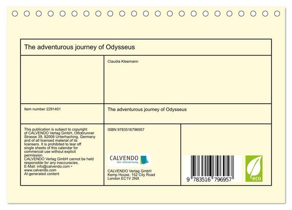 Produktbild: The adventurous journey of Odysseus (Desk Calendar 2027 DIN A5 landscape), CALVENDO 12 Month DeskCalendar