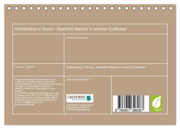 Produktbild: Kaleidoskop in Braun - Abstrakte Malerei in warmen Erdfarben (Tischkalender 2026 DIN A5 quer), CALVENDO Monatskalender