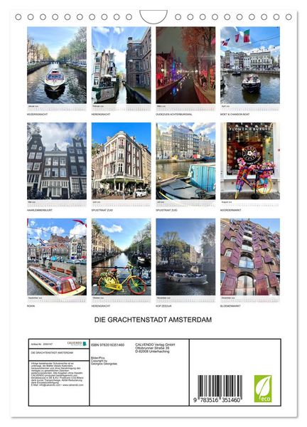 Produktbild: DIE GRACHTENSTADT AMSTERDAM (Wandkalender 2026 DIN A4 hoch), CALVENDO Monatskalender