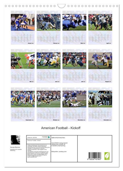 Produktbild: American Football - Kickoff (Wandkalender 2026 DIN A3 hoch), CALVENDO Monatskalender