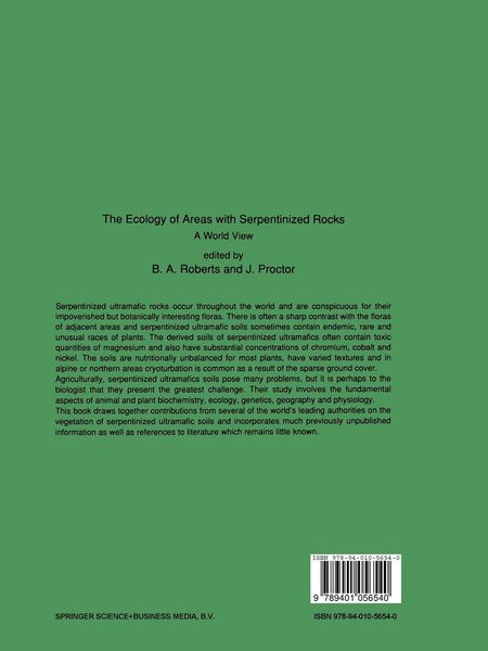 Produktbild: The Ecology of Areas with Serpentinized Rocks
