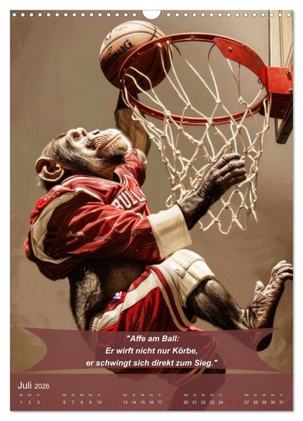 Produktbild: Der tierisch lustige Basketball-Kalender (Wandkalender 2026 DIN A3 hoch), CALVENDO Monatskalender