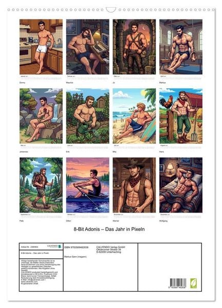 Produktbild: 8-Bit Adonis &ndash; Das Jahr in Pixeln (Wandkalender 2027 DIN A2 hoch), CALVENDO Monatskalender