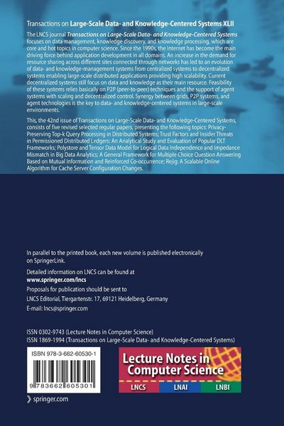 Produktbild: Transactions on Large-Scale Data- and Knowledge-Centered Systems XLII