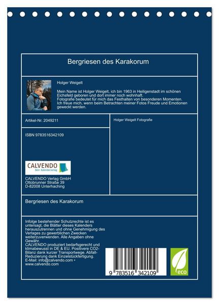 Produktbild: Bergriesen des Karakorum (Tischkalender 2026 DIN A5 hoch), CALVENDO Monatskalender