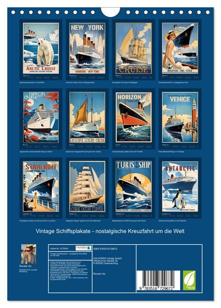 Produktbild: Vintage Schiffsplakate - nostalgische Kreuzfahrt um die Welt (Wandkalender 2026 DIN A4 hoch), CALVENDO Monatskalender
