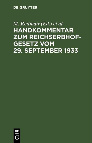 Produktbild: Handkommentar zum Reichserbhofgesetz vom 29. September 1933