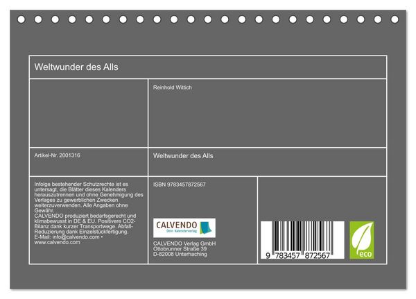 Produktbild: Weltwunder des Alls (Tischkalender 2026 DIN A5 quer), CALVENDO Monatskalender