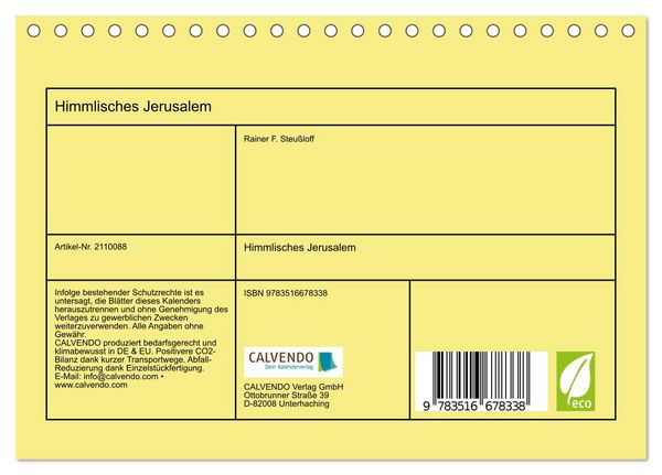 Produktbild: Himmlisches Jerusalem (Tischkalender 2026 DIN A5 quer), CALVENDO Monatskalender