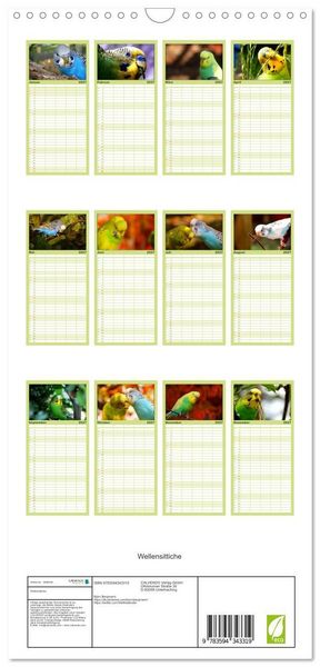 Produktbild: Familienplaner 2027 - Wellensittiche mit 5 Spalten (Wandkalender, 21 x 45 cm) CALVENDO