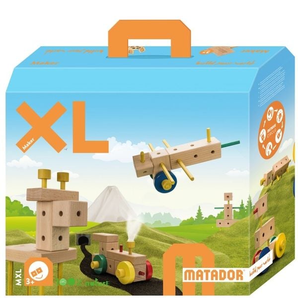 MATADOR 21151 – Maker MXL, Baukasten, Holz, 350 Teile, Konstruktionsbaukasten, ab 3 Jahren, Spielend lernen!