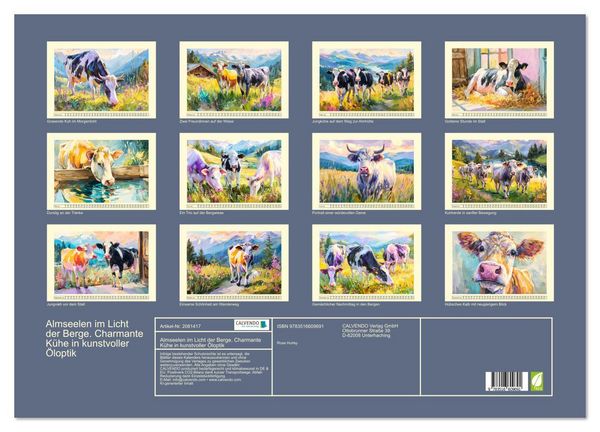 Produktbild: Almseelen im Licht der Berge. Charmante K&uuml;he in kunstvoller &Ouml;loptik (Wandkalender 2026 DIN A2 quer), CALVENDO Monatskalender