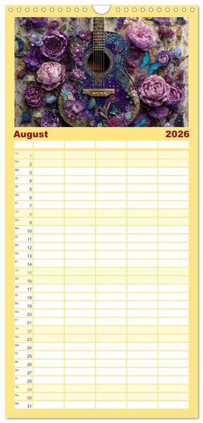 Produktbild: Familienplaner 2026 - Saitenzauber &ndash; Gitarren im Bilderklang mit 5 Spalten (Wandkalender, 21 x 45 cm) CALVENDO