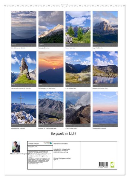 Produktbild: Bergwelt im Licht (Wandkalender 2026 DIN A2 hoch), CALVENDO Monatskalender
