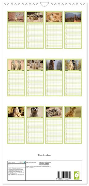 Produktbild: Familienplaner 2026 - Erdm&auml;nnchen mit 5 Spalten (Wandkalender, 21 x 45 cm) CALVENDO