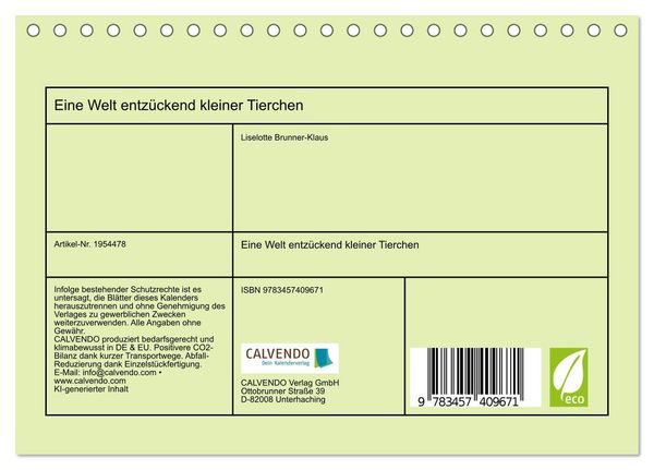 Produktbild: Eine Welt entz&uuml;ckend kleiner Tierchen (Tischkalender 2026 DIN A5 quer), CALVENDO Monatskalender