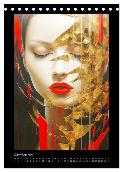 Produktbild: Goldene Portraits. Fusion von Kunst und &Auml;sthetik (Tischkalender 2026 DIN A5 hoch), CALVENDO Monatskalender