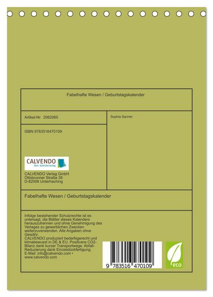 Produktbild: Fabelhafte Wesen / Geburtstagskalender (Tischkalender 2026 DIN A5 hoch), CALVENDO Monatskalender
