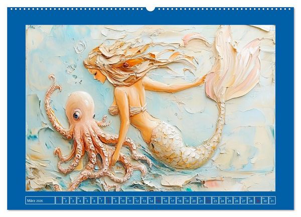 Produktbild: Meerjungfrauen. Zauberhafte Illustrationen im &Ouml;lgem&auml;lde-Stil (hochwertiger Premium Wandkalender 2026 DIN A2 quer), Kunstdruck in Hochglanz