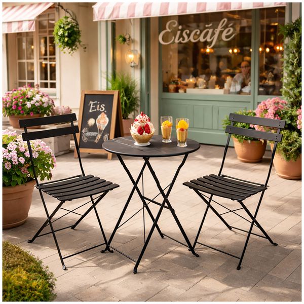 Produktbild: HTI-Living Gartentisch Basil Metall rund klappbar Schwarz