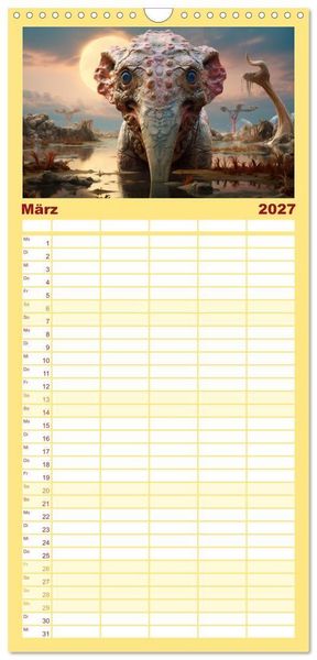 Produktbild: Familienplaner 2027 - Galaktische Wesen mit 5 Spalten (Wandkalender, 21 x 45 cm) CALVENDO