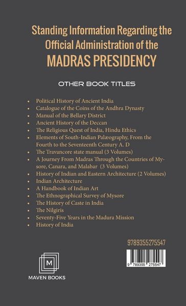 Produktbild: Standing Information Regarding the Official Administration of the MADRAS PRESIDENCY