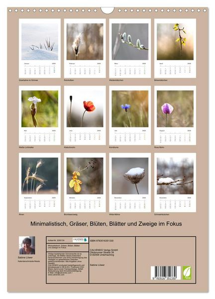 Produktbild: Minimalistisch, Gr&auml;ser, Bl&uuml;ten, Bl&auml;tter und Zweige im Fokus (Wandkalender 2026 DIN A3 hoch), CALVENDO Monatskalender