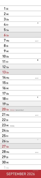 Produktbild: Streifenplaner XL ROT 2026 - Streifenkalender 15x64 cm - Wandplaner - Küchenkalender - schmales Design - eine Spalte - Langplaner