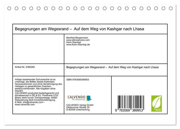 Produktbild: Begegnungen am Wegesrand &ndash; Auf dem Weg von Kashgar nach Lhasa (Tischkalender 2027 DIN A5 quer), CALVENDO Monatskalender