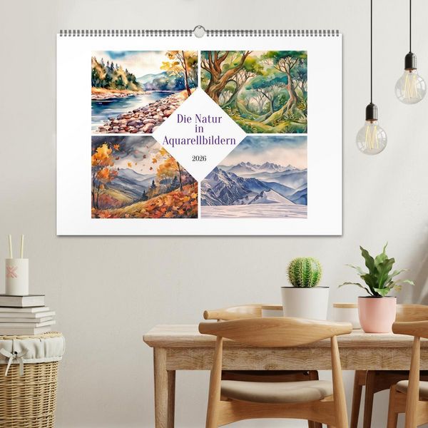 Produktbild: Die Natur in Aquarellbildern (Wandkalender 2026 DIN A2 quer), CALVENDO Monatskalender