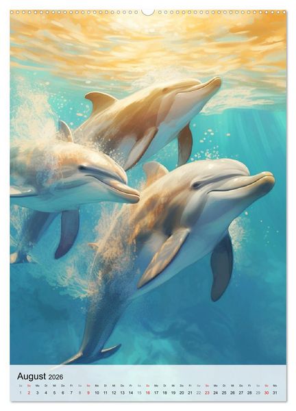 Produktbild: Zauberhafte Delfine. Aquarelle von Spiel und Spa&szlig; in den Wellen (hochwertiger Premium Wandkalender 2026 DIN A2 hoch), Kunstdruck in Hochglanz