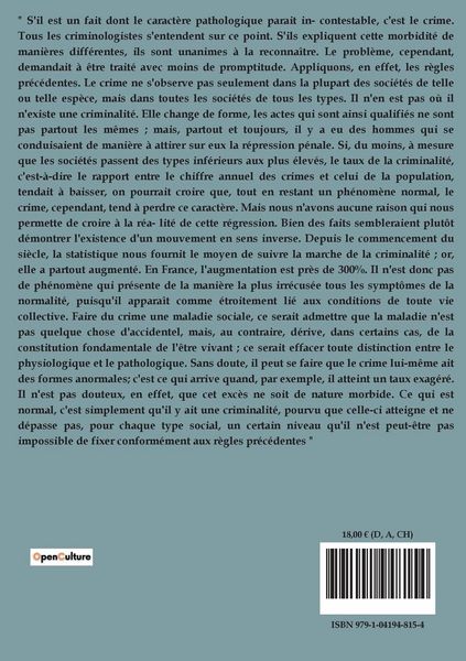 Produktbild: Le crime : un ph&eacute;nom&egrave;ne normal