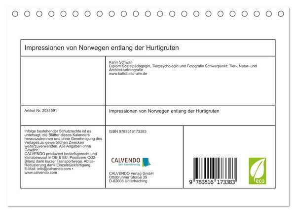 Produktbild: Impressionen von Norwegen entlang der Hurtigruten (Tischkalender 2026 DIN A5 quer), CALVENDO Monatskalender