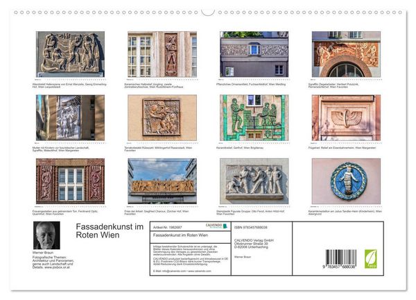 Produktbild: Fassadenkunst im Roten Wien (hochwertiger Premium Wandkalender 2026 DIN A2 quer), Kunstdruck in Hochglanz