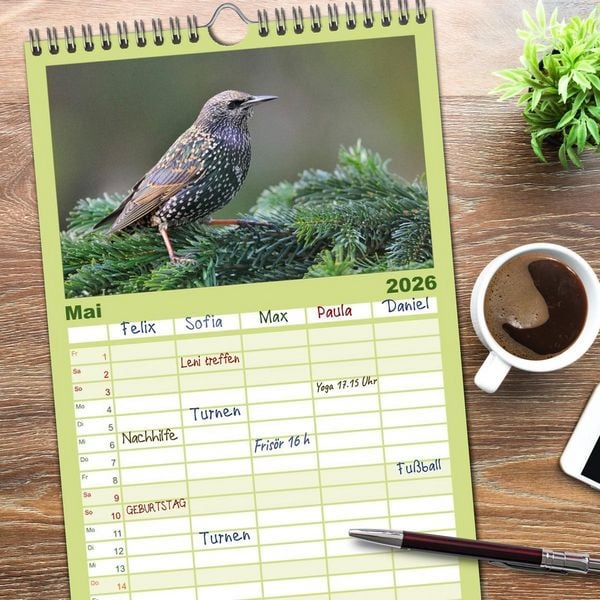 Produktbild: Familienplaner 2026 - Heimische Gartenv&ouml;gel mit 5 Spalten (Wandkalender, 21 x 45 cm) CALVENDO