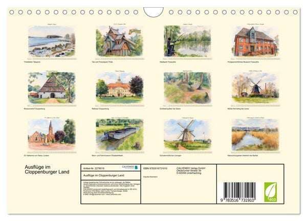 Produktbild: Ausfl&uuml;ge im Cloppenburger Land (Wandkalender 2026 DIN A4 quer), CALVENDO Monatskalender
