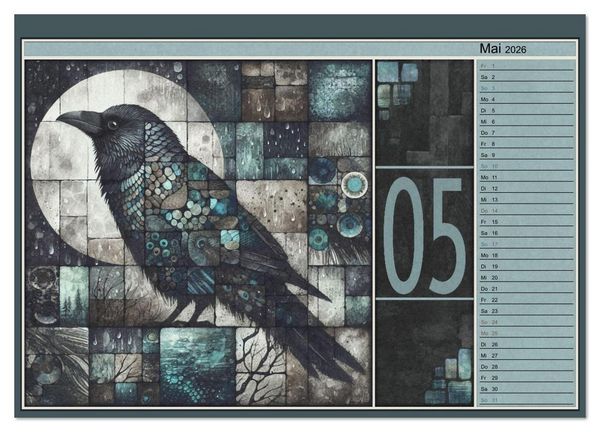 Produktbild: Kr&auml;hen. Verborgene Farbnuancen. Kunst. (hochwertiger Premium Wandkalender 2026 DIN A2 quer), Kunstdruck in Hochglanz