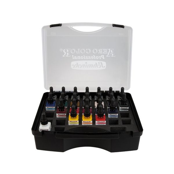 Produktbild: Schmincke Aero Color Professional, Acrylfarbe, Airbrushfarbe, Kunststoff-Koffer, 16 x 28 ml + 7 Leerflaschen
