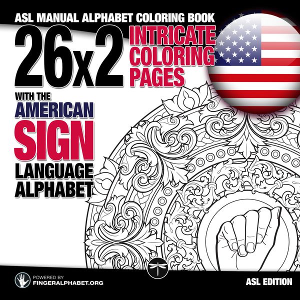 Produktbild: 26x2 Intricate Coloring Pages with the American Sign Language Alphabet