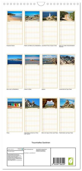 Produktbild: Familienplaner 2027 - Traumhaftes Sardinien mit 5 Spalten (Wandkalender, 21 x 45 cm) CALVENDO