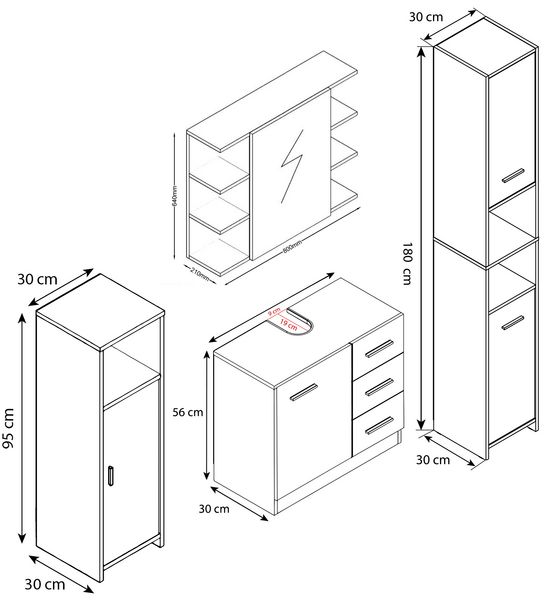 Produktbild: 4-tlg. Komplettset Badm&ouml;bel Set Zalo ll