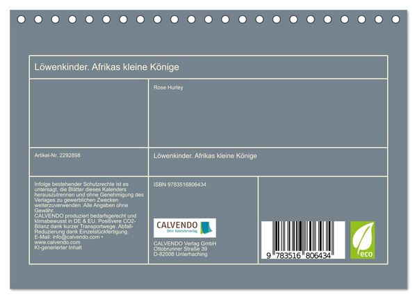Produktbild: L&ouml;wenkinder. Afrikas kleine K&ouml;nige (Tischkalender 2027 DIN A5 quer), CALVENDO Monatskalender